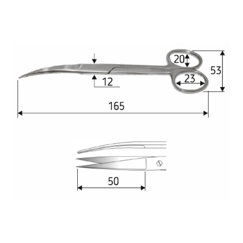 Ножиці хірургічні 16,5 см, гострий/гострий/вигнуті.Surgicon